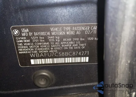 2011 BMW 535I xDrive z USA, uszkodzony, nr VIN WBAFU7C58BC874271